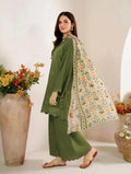 Green Lawn 3-Piece Suit with Chikankari Embroidery & Floral Dupatta