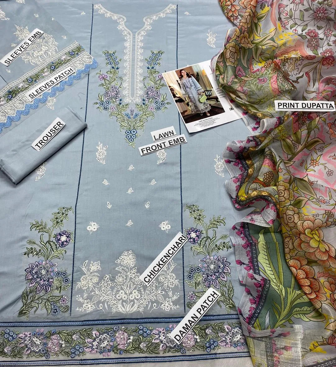3-Piece Chikankari Lawn Suit for Women Eid Party Wear