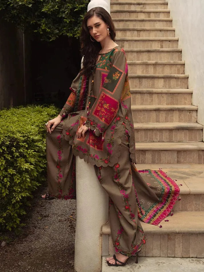 Stylish Printed Lawn Suit - 3 Pcs Set with V-Neck Design