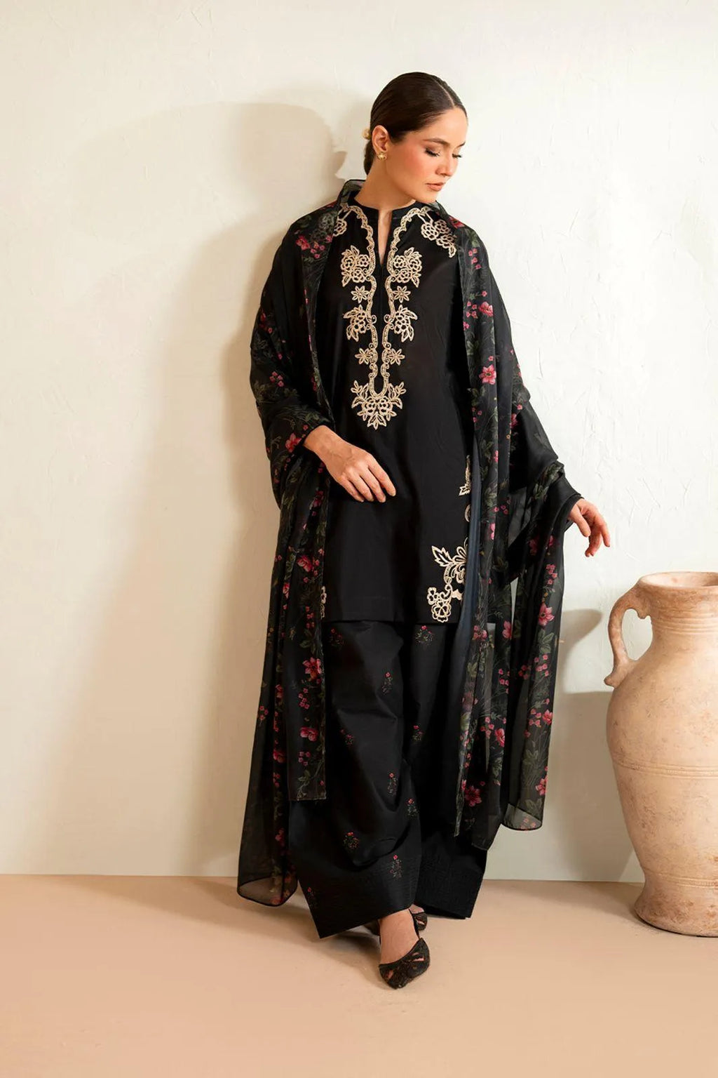 Black Embroidered 3-Piece Suit for Weddings Eid Festive