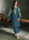 Turquoise Embroidered Lawn 2-Piece Wedding Suit for Women