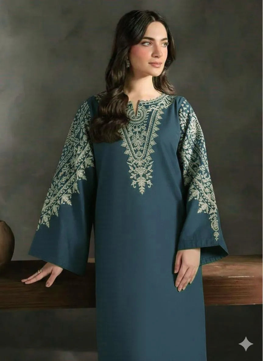 Turquoise Embroidered Lawn 2-Piece Wedding Suit for Women