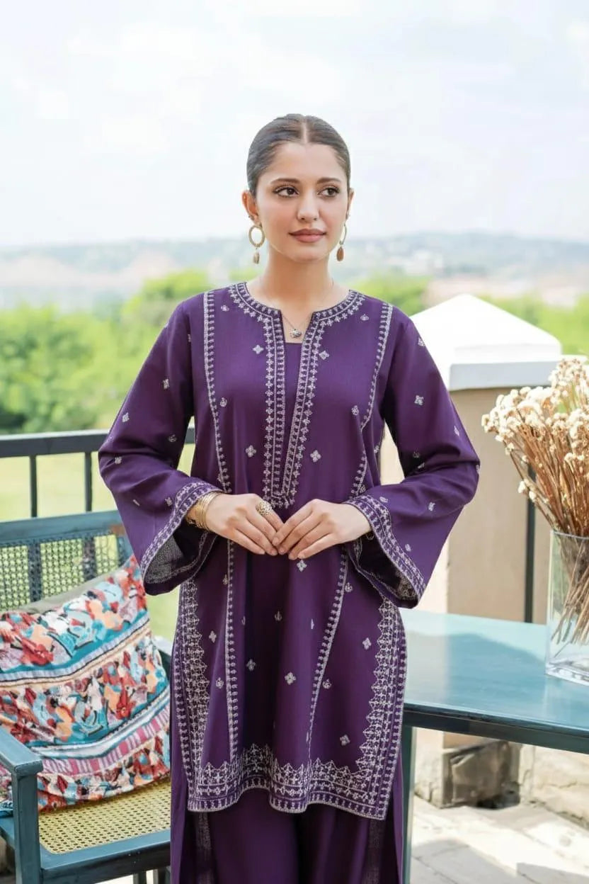 Purple Embroidered 2-Piece Lawn Suit for Women