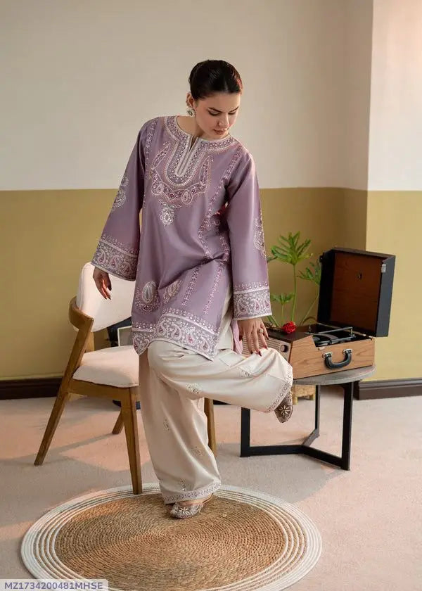 2 Pcs Women's Unstitched Embroidered Suit Loved by 60+