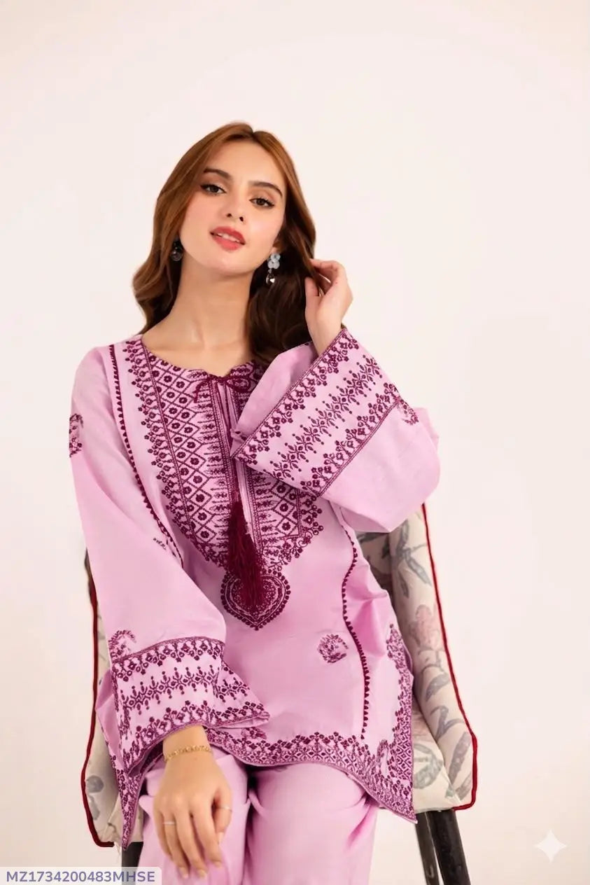 2 Pcs Women's Unstitched Embroidered Suit
