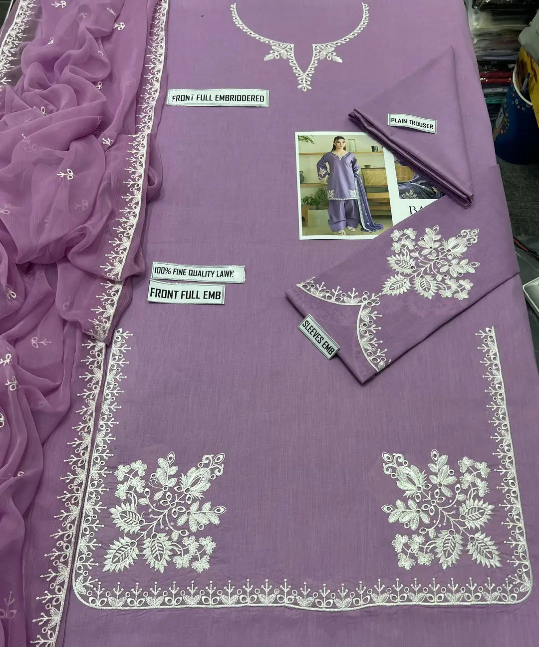 Preet By Pret 3 Pcs Unstitched Chikankari Embroidered Suit