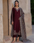 Maroon Embroidered 3-Piece Lawn Suit for Eid & Parties