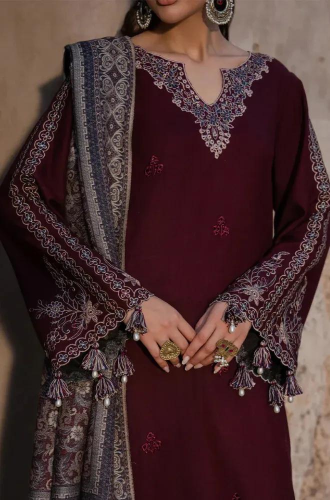 Maroon Embroidered 3-Piece Lawn Suit for Eid & Parties