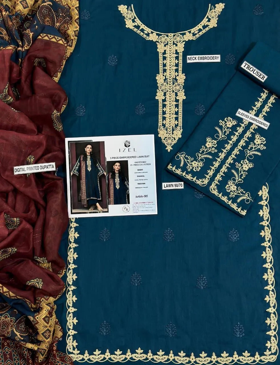 Blue Embroidered Kurta Set with Shawl for Women