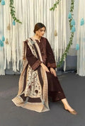 3pc Embroidered Lawn Suit Brown with Dupata Print