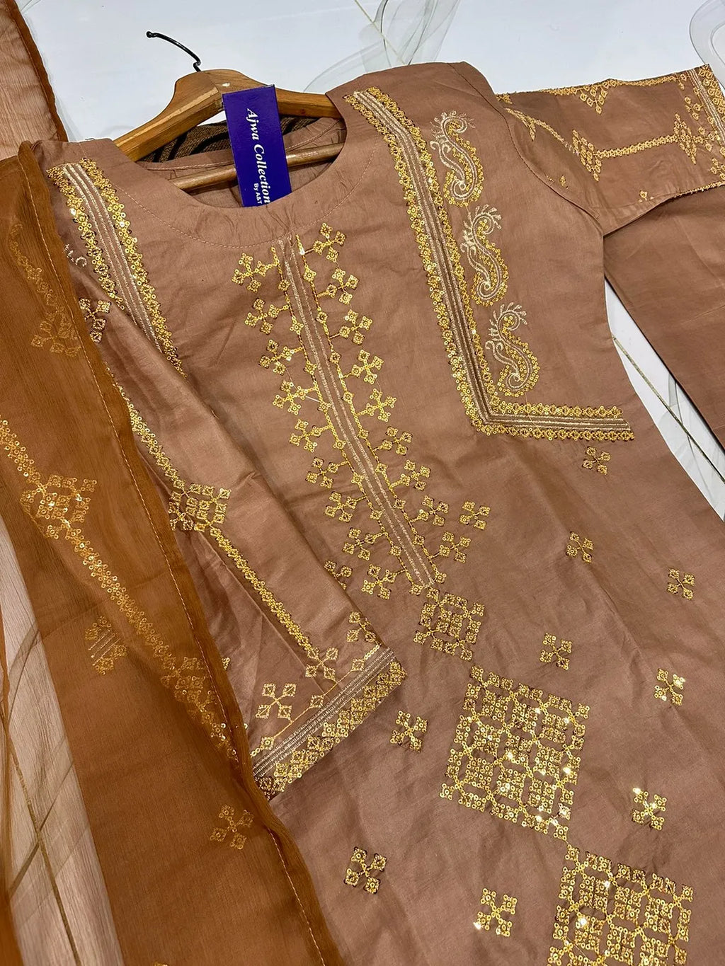 3 Pcs Women's Stitched Cotton Embroidered Suit