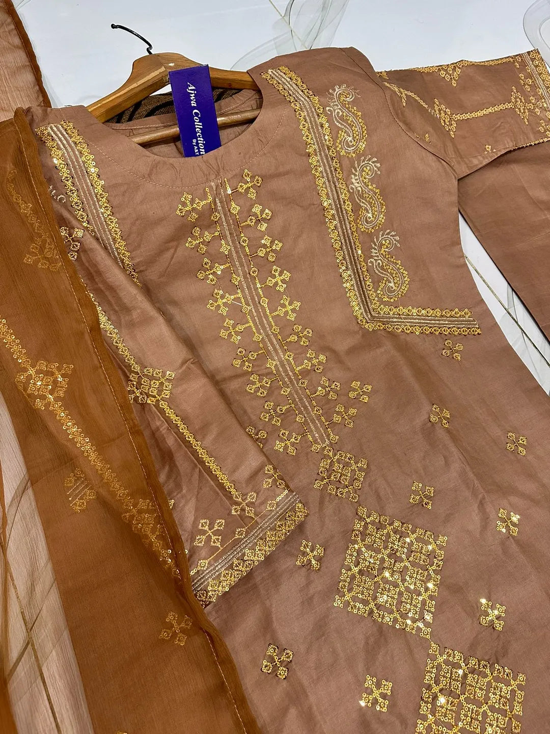 3 Pcs Women's Stitched Cotton Embroidered Suit