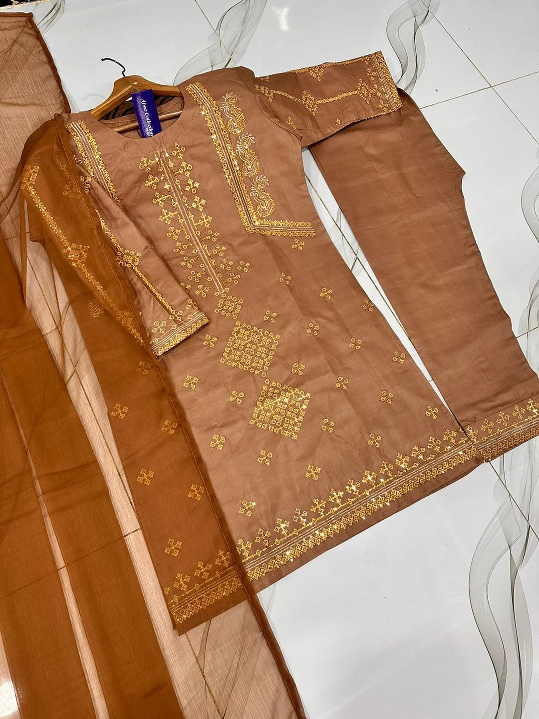 3 Pcs Women's Stitched Cotton Embroidered Suit