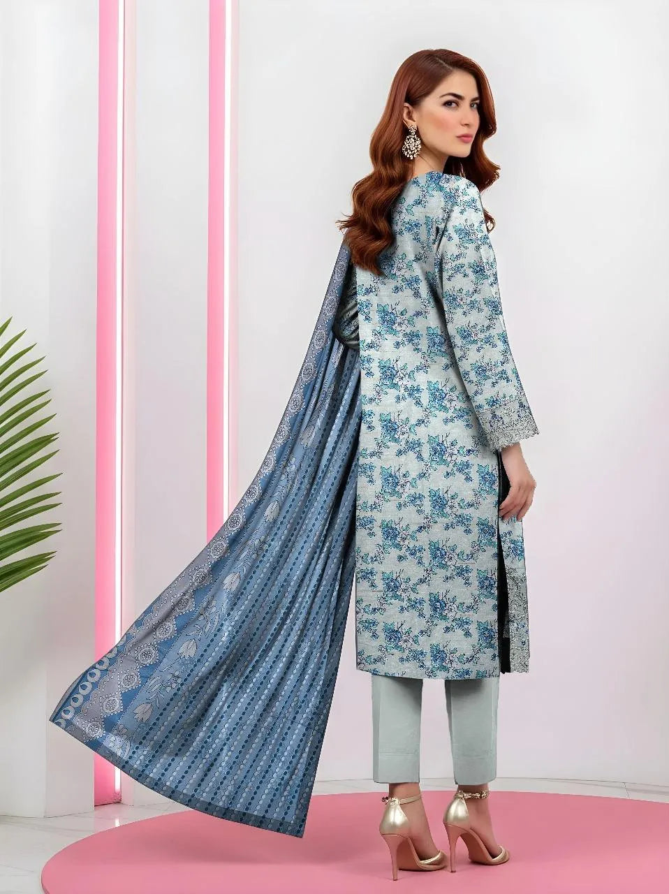 Unstitched Printed Khaddar Suit Grey 3-Piece Set