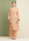 Pakistani Women Linen 3-Piece Suit Peach Printed