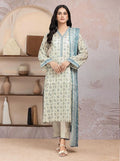 Linen Printed 3-Piece Suit Off-White Blue Floral