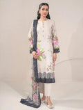 3-Piece Linen Floral Suit Off-White with Dupatta
