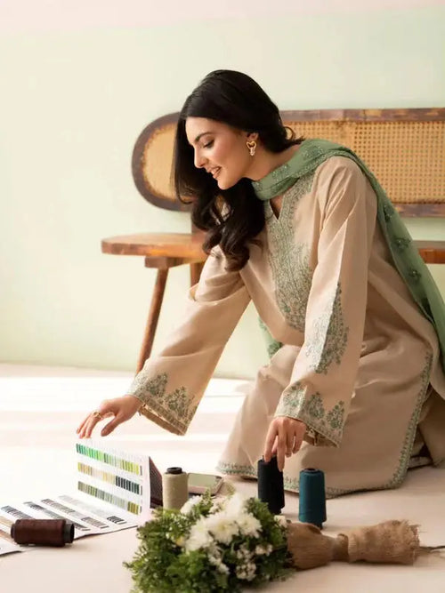 3 Pcs Women's Stitched Cotton Embroidered Suit