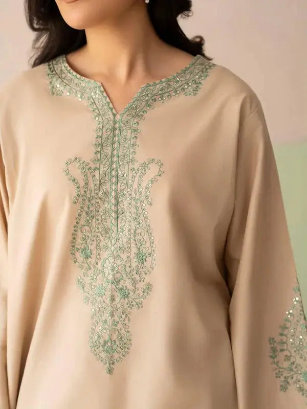 3 Pcs Women's Stitched Cotton Embroidered Suit