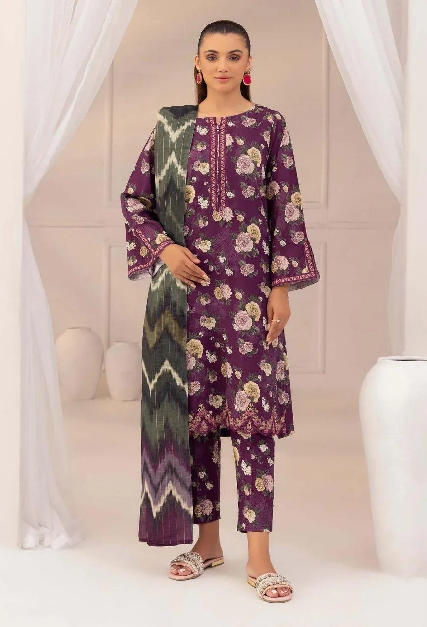 Purple Digital Print Lawn 3Pcs Set