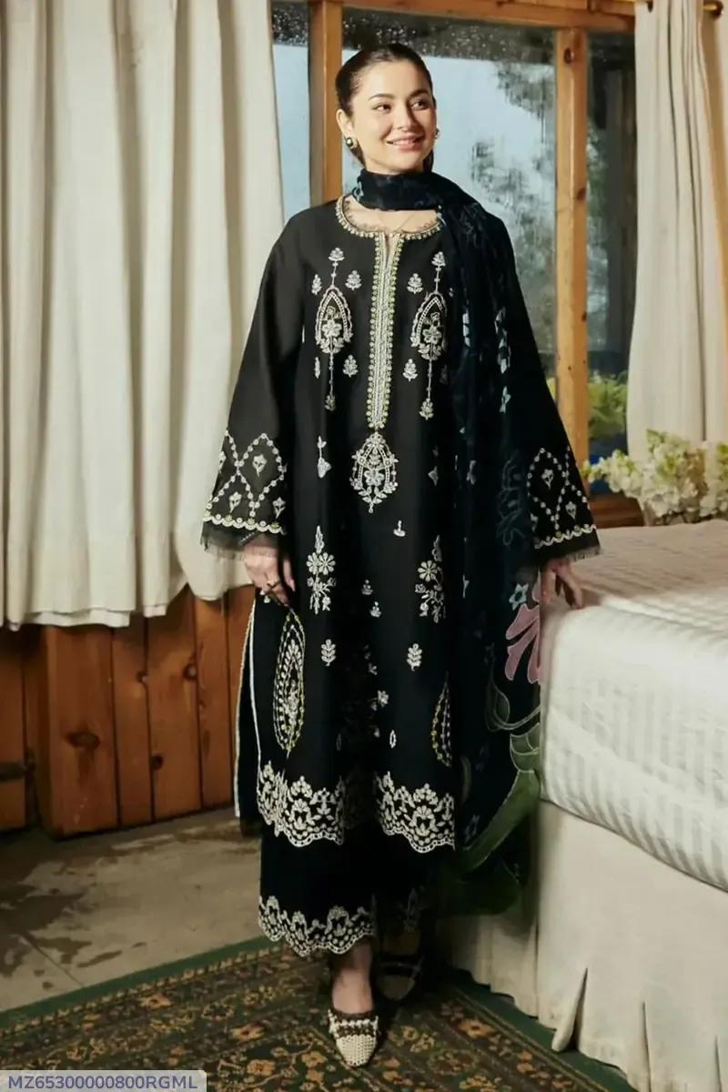 Black Embroidered Lawn 3Pcs Set for Women