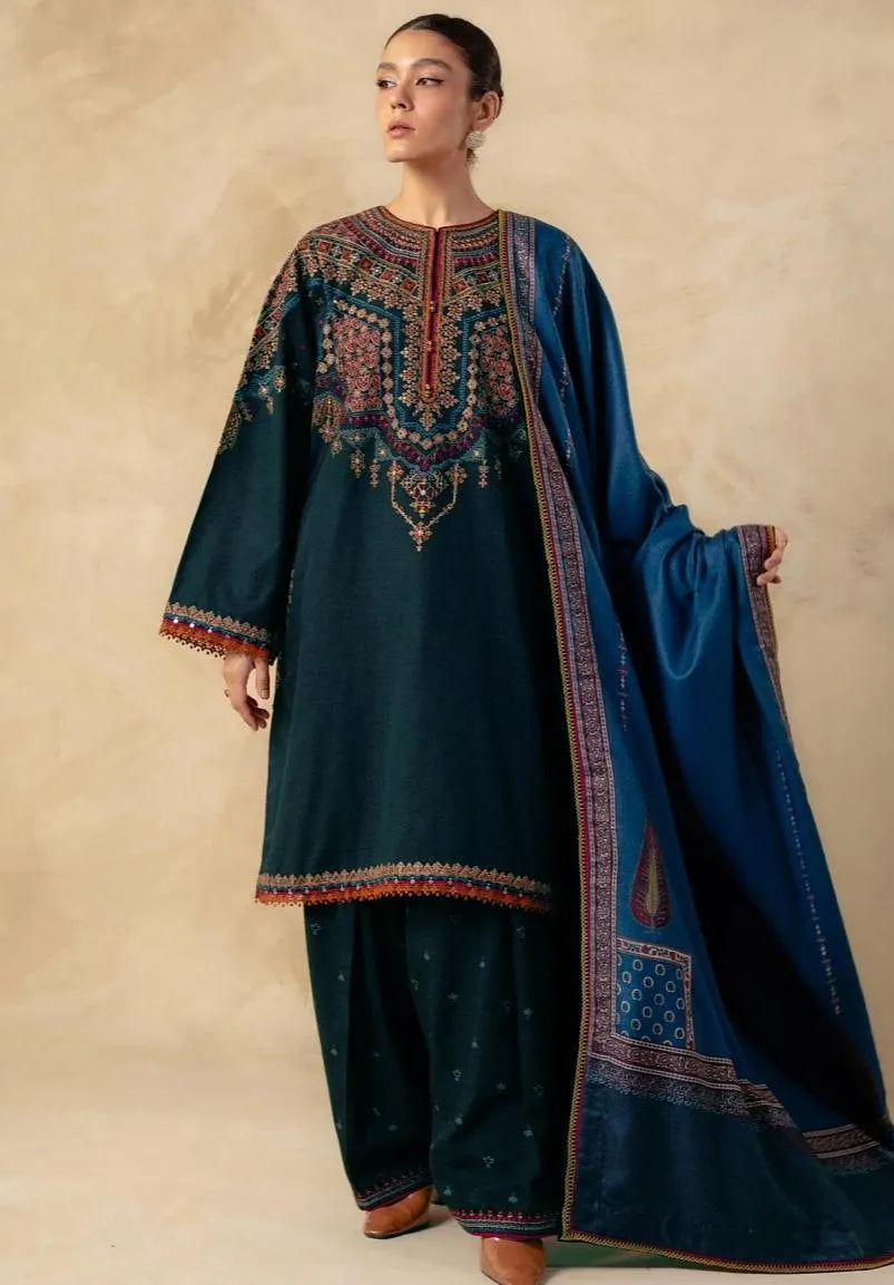 Pakistani Embroidered Kurta Set Navy Blue