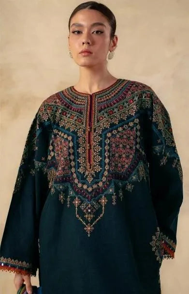 Pakistani Embroidered Kurta Set Navy Blue