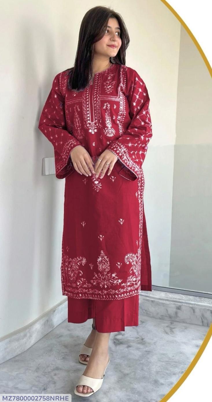 Red Embroidered Lawn Suit for Women Wedding Party Wear