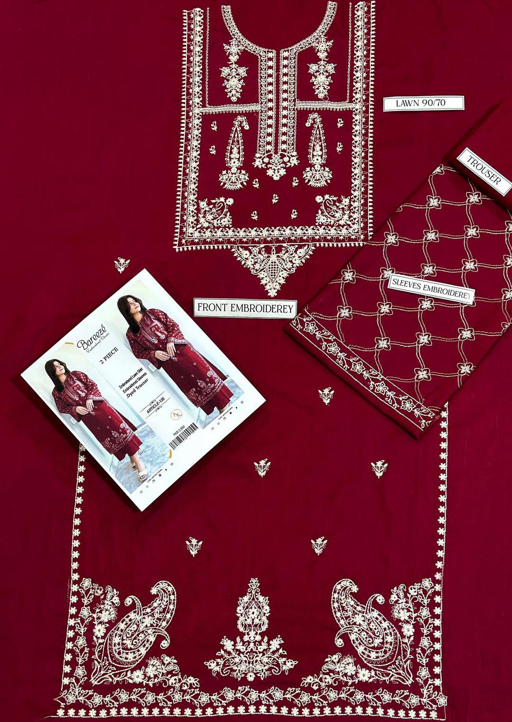 Red Embroidered Lawn Suit for Women Wedding Party Wear