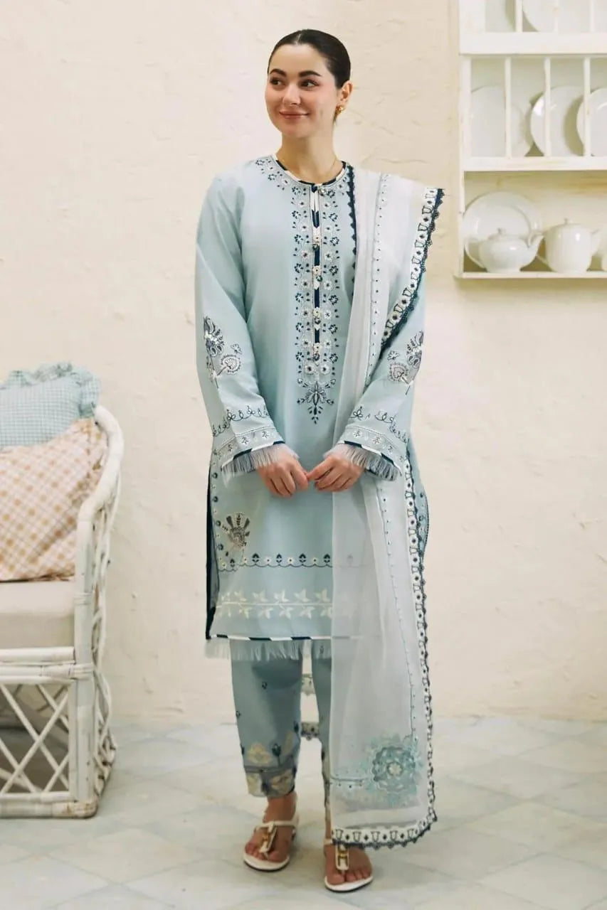 Light Blue Embroidered Kurta Pajama Set for Women