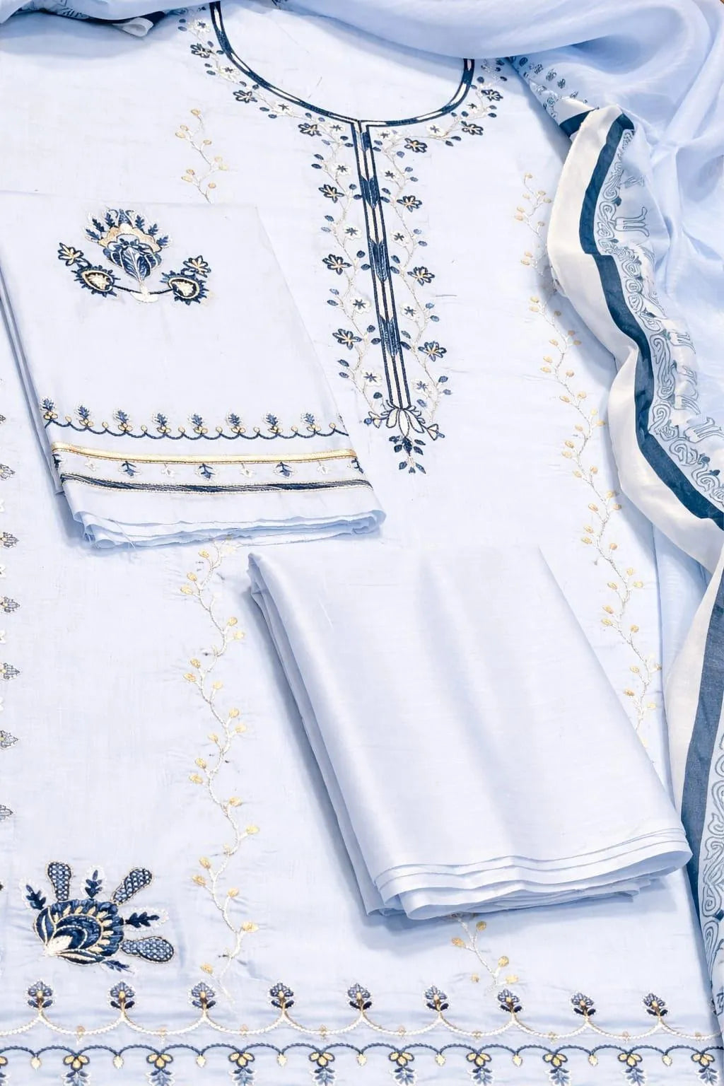 Light Blue Embroidered Kurta Pajama Set for Women