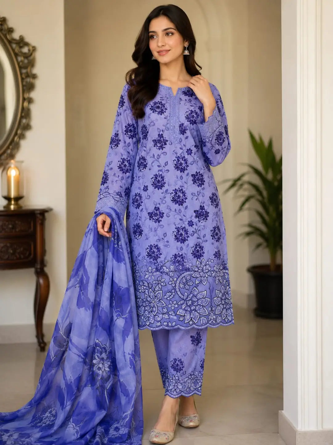 3 Pcs Women's Unstitched Printed Suit