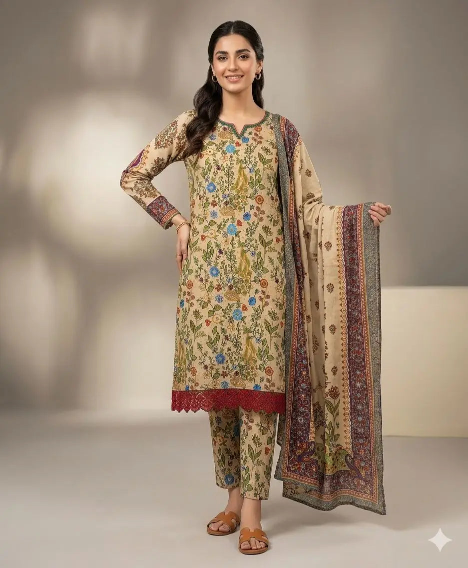 3 Pcs Women's Unstitched Printed Suit